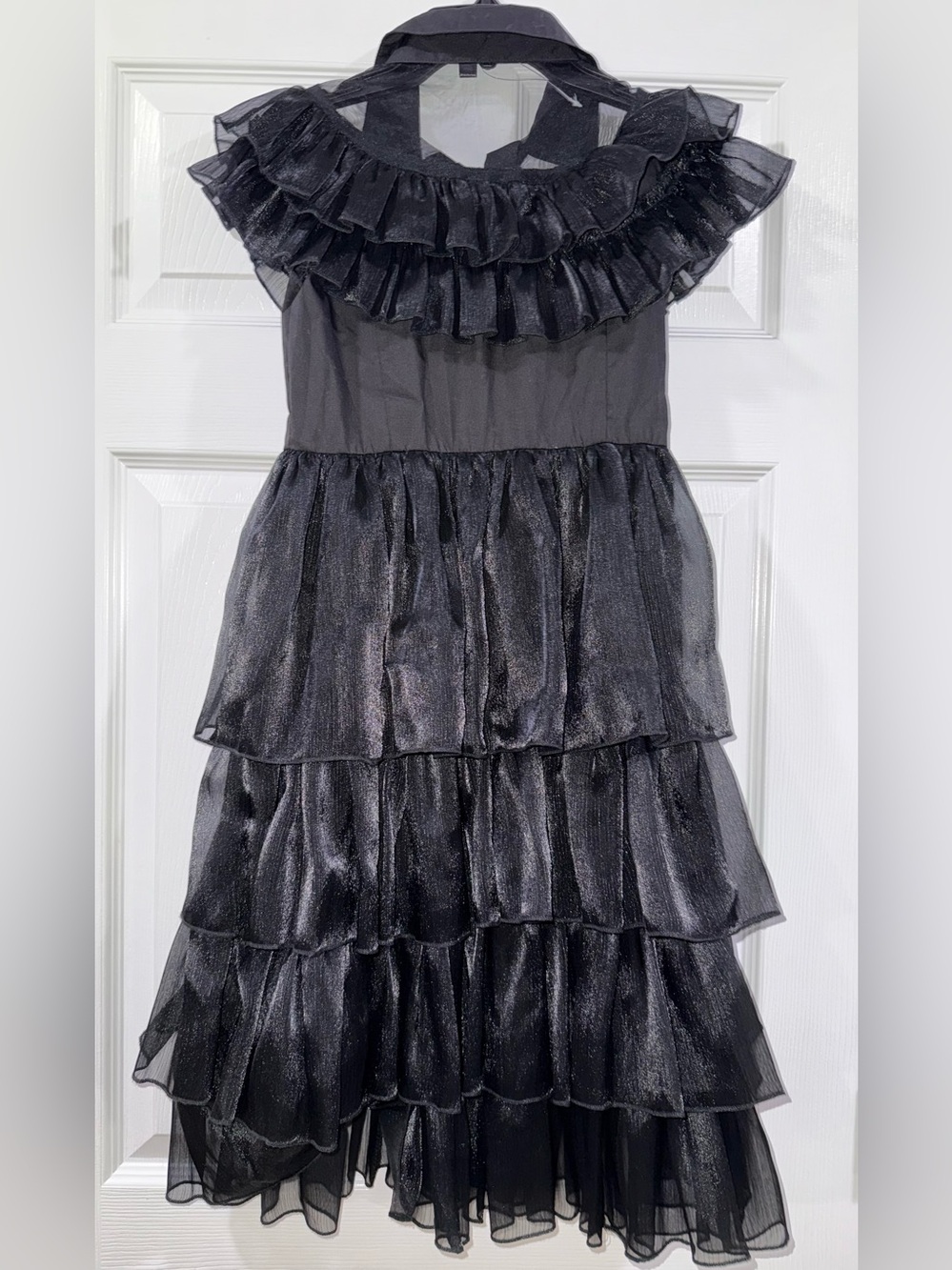Sheer Ruffled Black Collared Dress - Picture 2 of 5